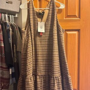 Cider Checkered Knit Dress in Brown and Tan